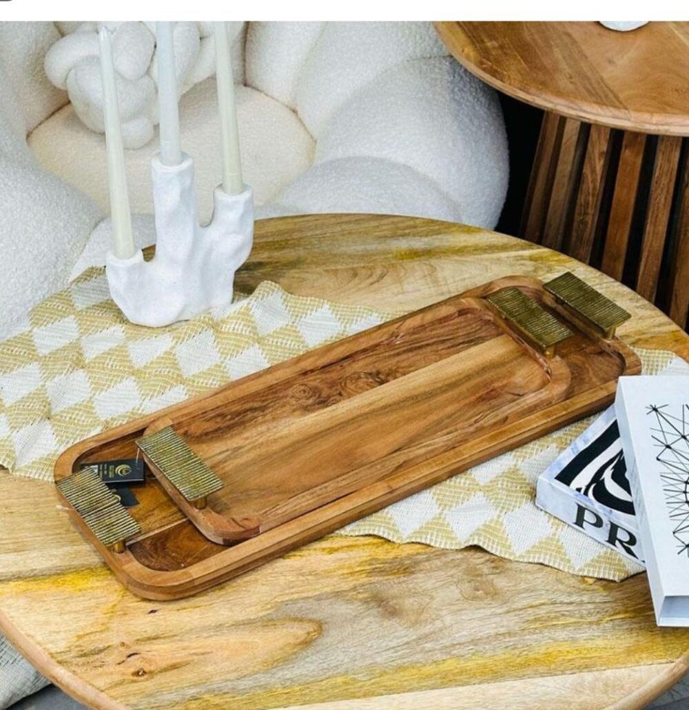 מגש אירוח הודי מלבני מעץ