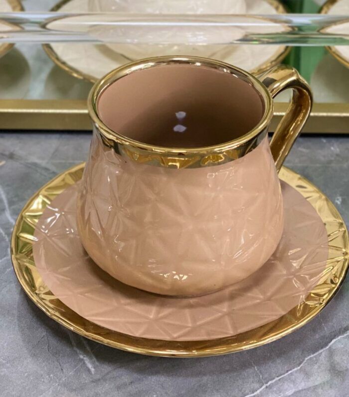 6 كاسات شاي لون بني موكا  